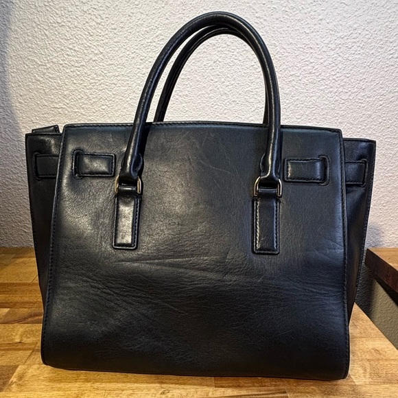 MICHAEL Kors Hamilton Satchel Black Leather Gold Hardware Lock & Key Bag - Picture 9 of 14